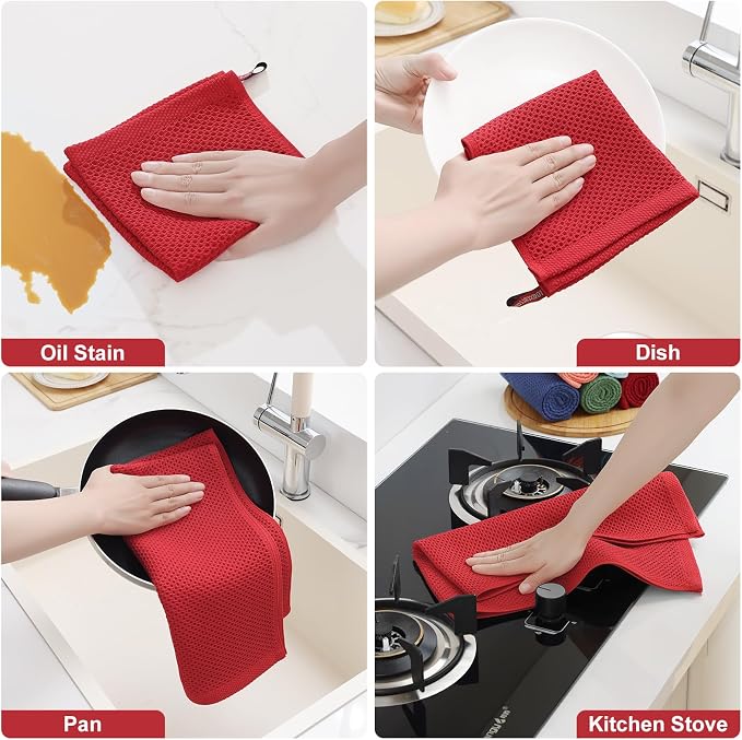 Homaxy 100% Cotton Kitchen Towels and Dishcloths Set, 12 x 12 Inches and 13 x - Image 5