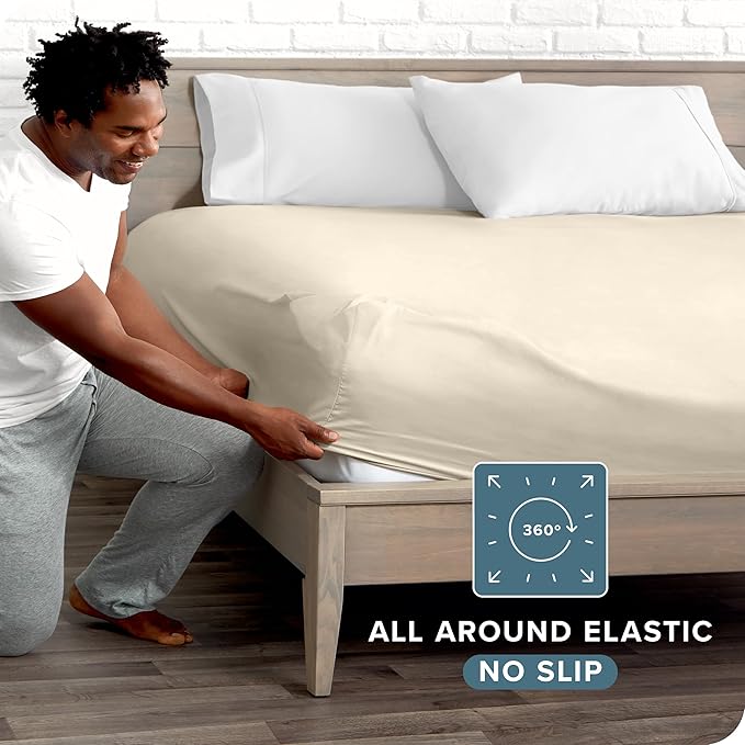Fitted Bottom Sheet Full Size - Premium 1800 Microfiber - Ultra-Soft Hotel Luxury - Deep Pocket - Durable and Long Lasting - Fitted Sheet (Full, Sand)