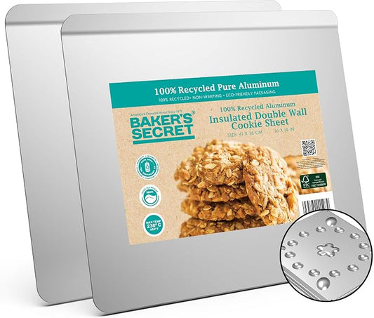 Baker's Secret 2pcs Pure Aluminum Insulated Cookie Sheet Commercial Grade by BakersSecret