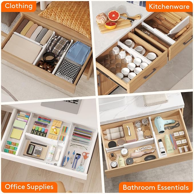 Lifewit 8 Pack Drawer Dividers Plastic 4" High, 13.5-22" Adjustable Drawer - Image 7