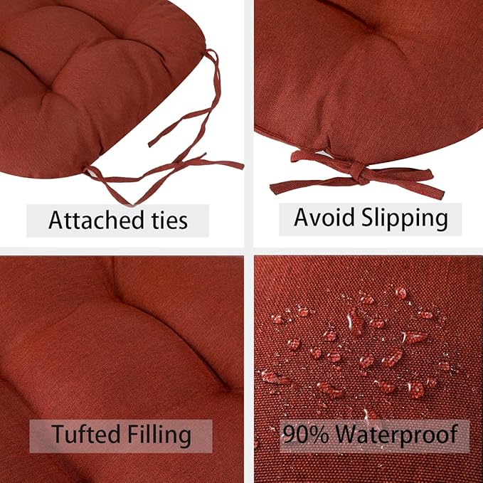 FUNHOME Outdoor Chair Cushions 19 x19 Inch,Water Resistant Tufted Seat Cushions 19",Reversible,Weather Resistant,Rounded Back Wicker Chair Cushion for Patio Garden Furniture(Dark Red)