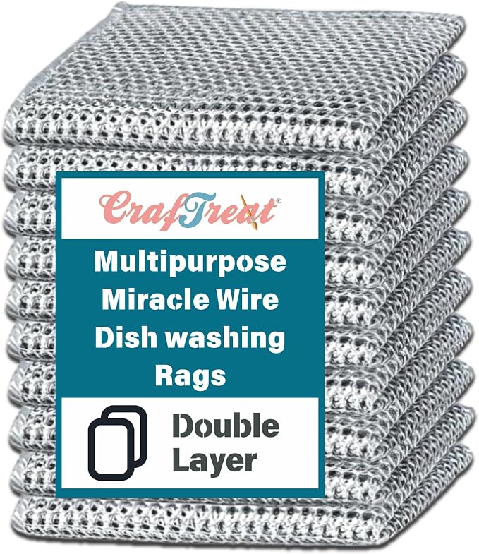 CrafTreat Non Scratch Wire Dishwashing Rag, 10 Pack Double Layer Reusable Wire by CrafTreat