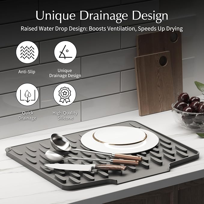 Silicone Dish Drying Mat for Kitchen Counter or Sink - Image 3