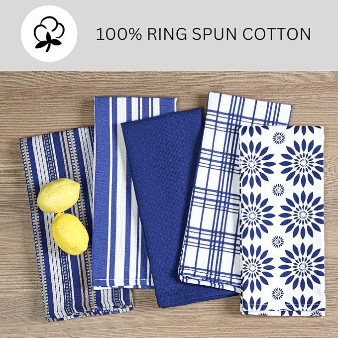 Assorted Kitchen Towels Large 16x26 Inch 100% Cotton Set of 5 - Image 2