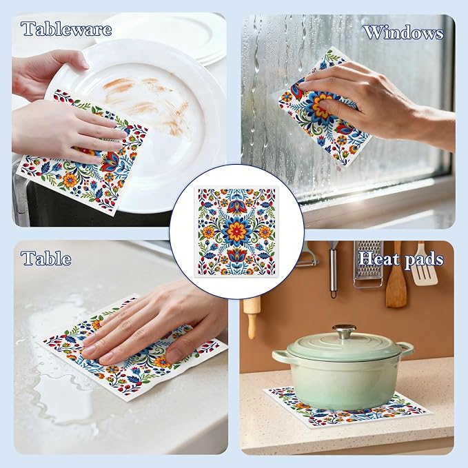 5 Pack Mixed Fiesta Floral Cinco De Mayo Kitchen Dishcloths Dish Towel - Image 6