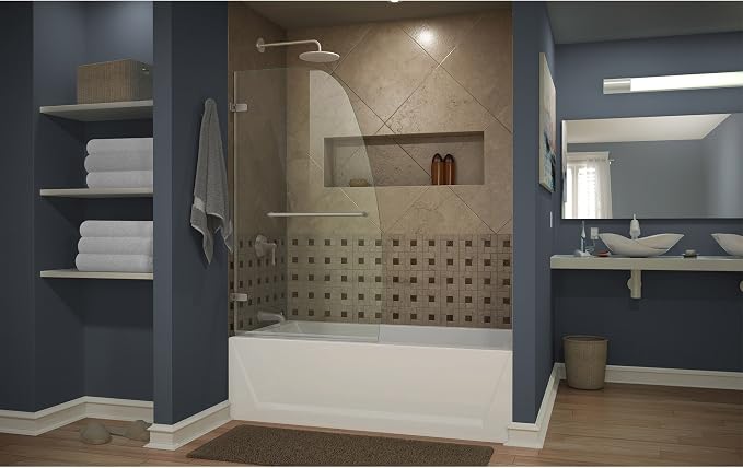 DreamLine Aqua Uno 34 in. W x 58 in. H Frameless Hinged Tub Door in Brushed - Image 9