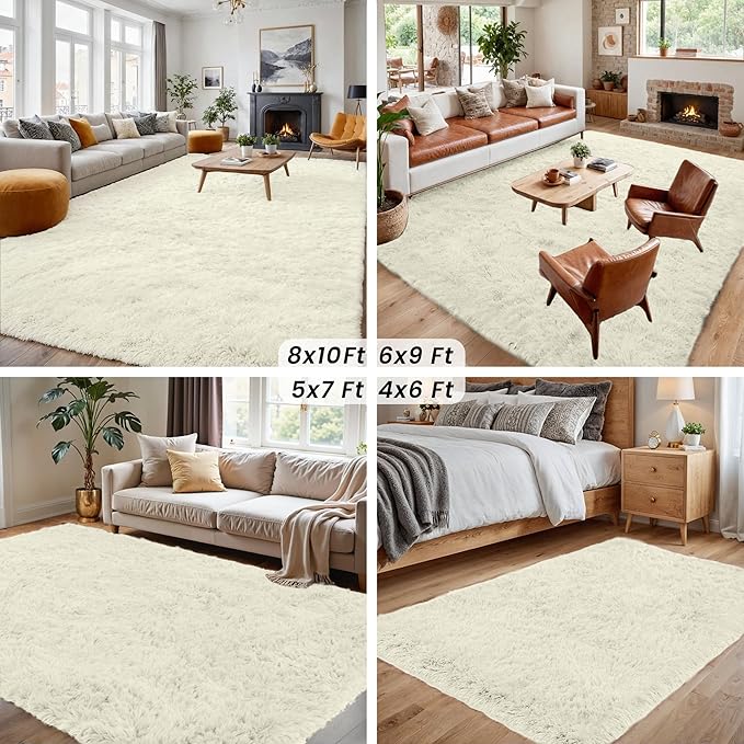 4x6 Area Rugs for Living Room Rug: Soft Fluffy Shag Cream White Rugs for Bedroom, Non-Slip Large Fuzzy Plush Rug Indoor Floor Carpet for Nursery Kids Boys Girl Room, Dorms, Playroom, Modern Home Decor