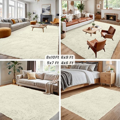8x10 Area Rugs for Living Room Rug: Soft Fluffy Shag Cream White Rugs for Bedroom, Non-Slip Large Fuzzy Plush Rug Indoor Floor Carpet for Nursery Kids Boys Girl Room, Dorm, Playroom, Modern Home Decor