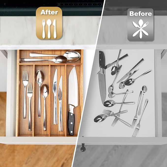 Silverware Organizer Acacia Kitchen Drawer Organizer Utensil Organizer - Image 4