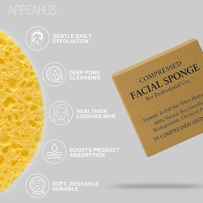 Appearus Natural Cellulose Facial Sponges – 50 Pack – Professional Spa Facial - Image 3