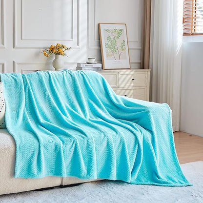 NEWCOSPLAY Super Soft Throw Blanket Turquoise Premium Silky Flannel Fleece Leaves Pattern Lightweight Bed Blanket All Season Use (Turquoise, Throw(50"x60"))