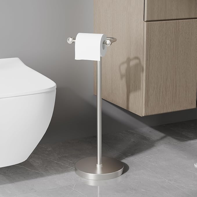 Toilet Paper Holder Stand, Post Pivoting Design Free Standing Toilet Paper - Image 2