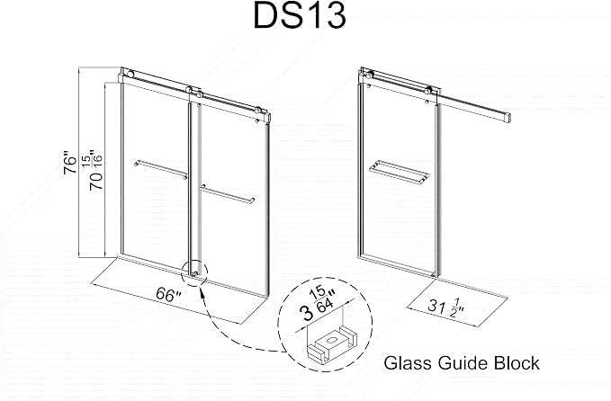 Frameless Soft Close Shower Door, 76 "H, 3/8" Clear Tempered Glass, Double - Image 9