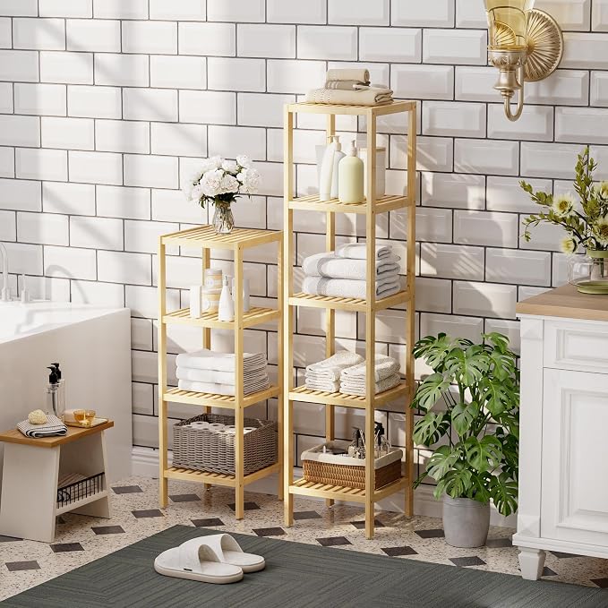 SMIBUY Bathroom Storage Shelf, 4-Tier Bamboo Rack Organizer - Image 4
