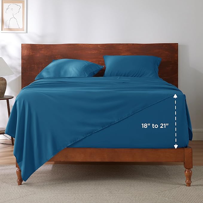Bedsure Deep Pocket Queen Sheets Set - Fits Mattresses Up to 21 Inches Thick - 4 Piece GentleSoft Bed Sheets, Moisture Wicking, Soft & Cooling Bedsheet & Pillowcases, Easy & Secure Fit, Teal Blue