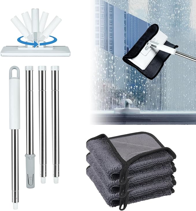 Disposable Dust Mop with 3 Shiny Cleaning Wipe Cloths, 360°Spin No Wash Mop - Image 9