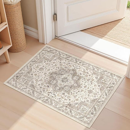 Vintage Living Room Area Rug 2x3 - Large Soft Washable Oriental Traditional Distressed Farmhouse Rugs for Bedroom - Indoor Floor Accent Carpet for Home Office House Decor -Light Brown