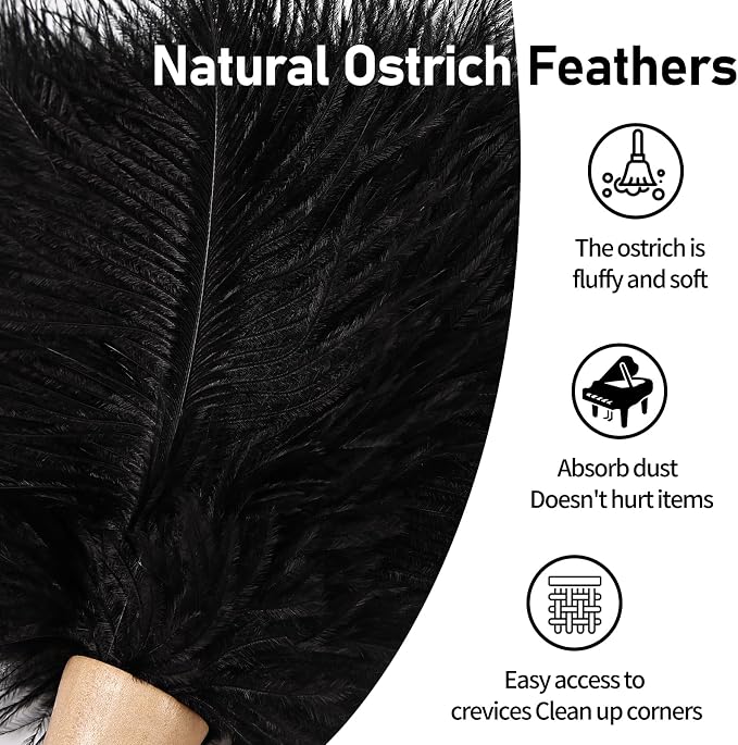 Ostrich Feather Duster 12 Inch Handheld Duster Supplies, Wooden Handle Feather - Image 3