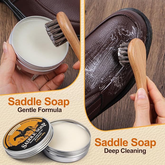 7 Pcs Leather Cleaner Boots Shoes Care Kit-3.52oz Saddle Soap - Image 3