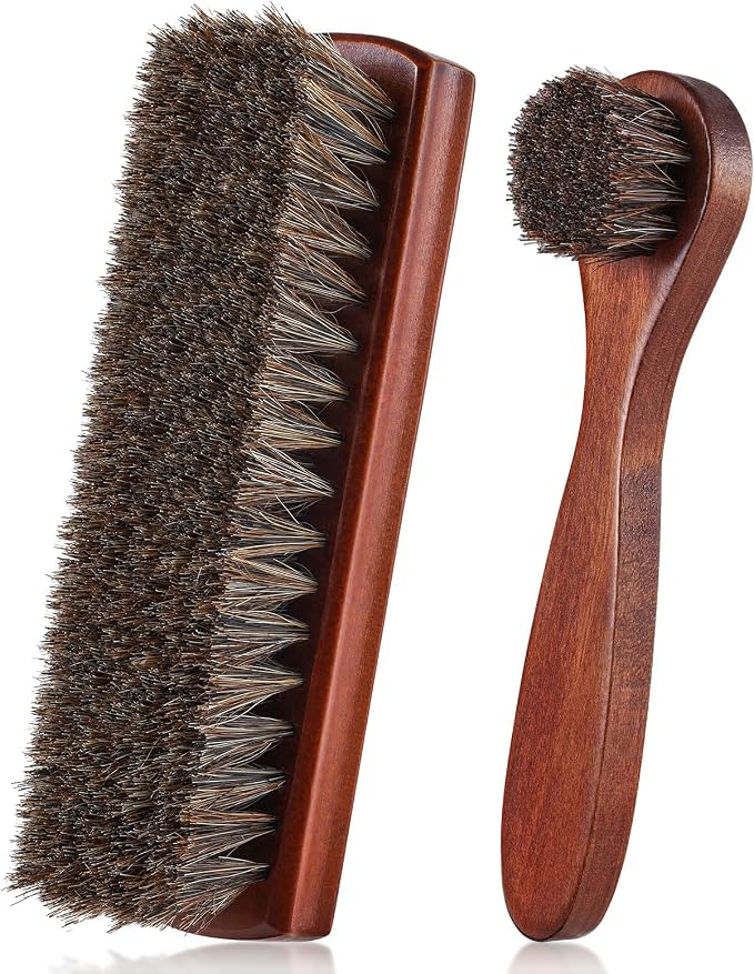 2 Pcs Horsehair Shoe Brush Kit Polishing Daubers Applicators Leather Care by Unknown