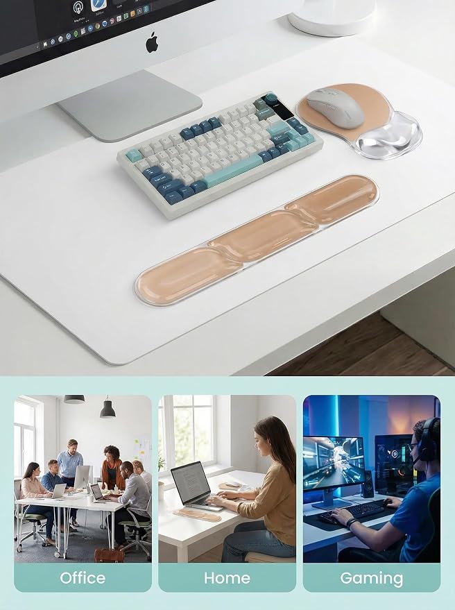 AUPET Ergonomic Gel Mouse Pad and Keyboard Wrist Rest Set, Crystal Gel Cushion - Image 5