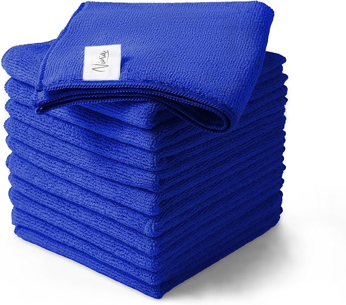 Ninia Blue Microfiber Cloth 12 Pack 35x35 cm, Thick & Absorbent Reusable Towels by Unknown