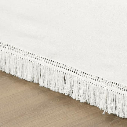 Lush Decor Boho Fringe 15-Inch Tailored Drop Easy Fit Bedskirt, Queen, Pure White