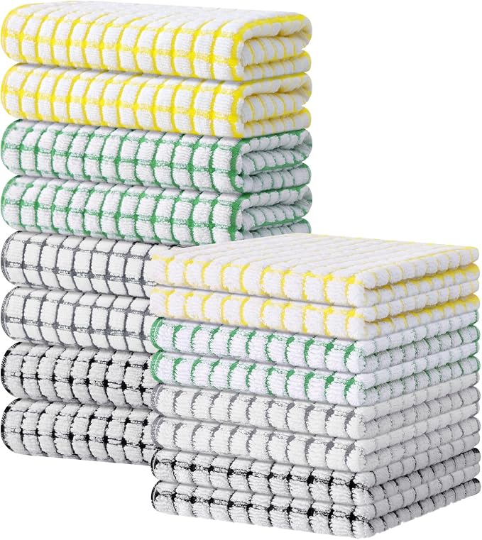 Kitinjoy Cotton 16 Pack Kitchen Towels and Dishcloths Sets, 16 x 25 Inch & 12 X by Kitinjoy