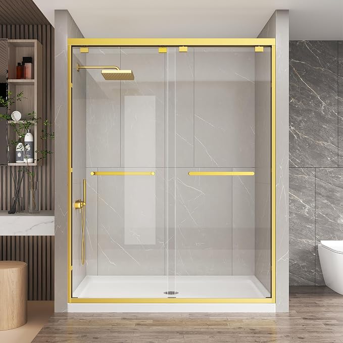 KPUY Glass Shower Door, 61-66" W x 76" H Semi-Frameless Double Sliding Shower by KPUY