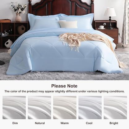 NTBAY King Comforter Set with Sheets, 7 Pieces Soft and Breathable King Bedding Set, Bed in a Bag, Down Alternative Comforter Set Solid Color All Season, King Bedding Set, Aqua
