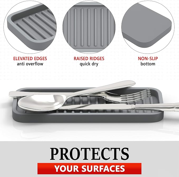 ZAPPOWARE Silicone Kitchen Sink Caddy Sponge Holder 9x3.5 Gray - Image 4