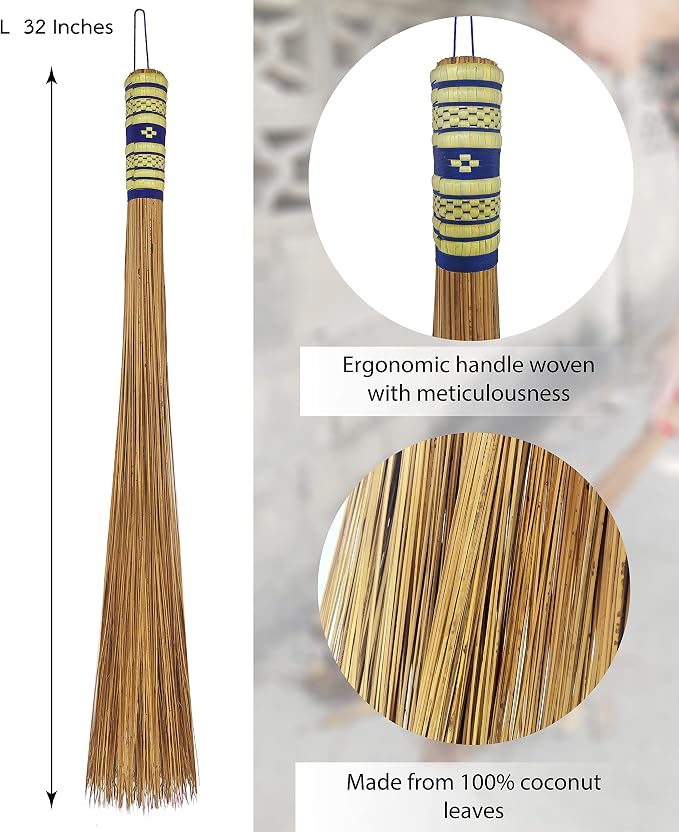 32 inch Multi-Surface Sturdy Outdoor Authentic Coconut Leaf Broom Asian Heavy - Image 6