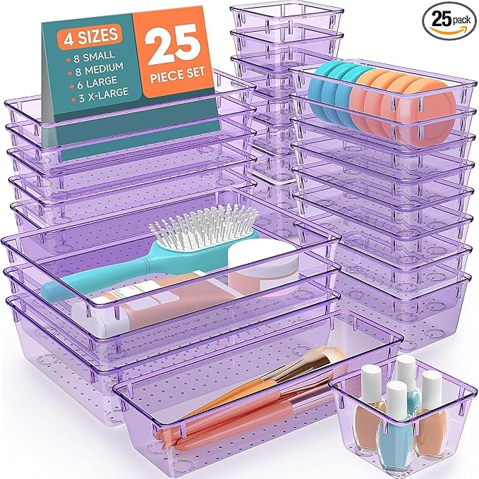 25 PCS Plastic Drawer Organizer Set, 4-Size Versatile Organizer Trays & storage by SpaceHacks