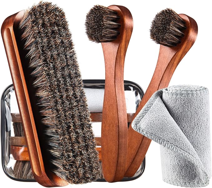 4 Pcs Horsehair Shoe Brush Kit Polishing Daubers Applicators Leather Care by Unknown
