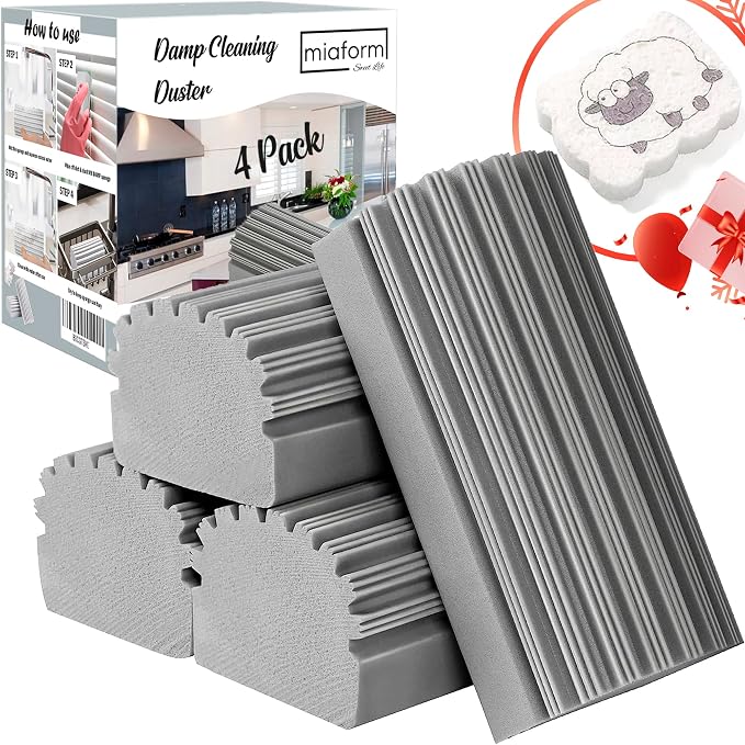 4-Pack Damp Clean Duster Sponge and 1- Pack Cellulose Dishwasher Sponge by FacialSpongeHairCatcherPortionControlContainerandMore