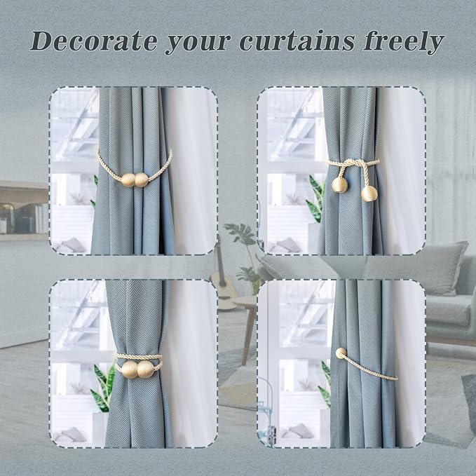 Hion Magnetic Curtain Tiebacks Beige 4 Pack, Curtain Tiebacks Buckles Holdbacks - Image 4