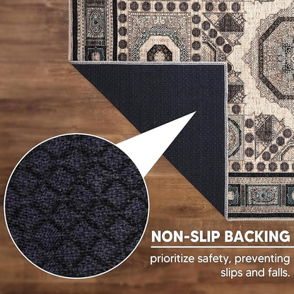Keen Home Design 8x10 Rug - Machine Washable Area Rug with Non-Slip Backing, Ideal for Living Room, Dining Room, Bedroom - Vintage, Easy Clean, Durable, Low Pile Rug - (8' x 10')