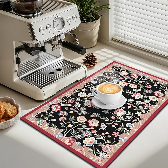 LOKHOM Floral Dish Drying Mat, Cuttable Hide Stain Drying Mat - Image 4