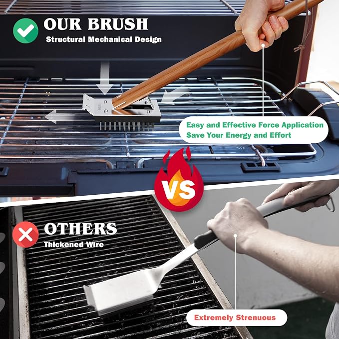 SIMPLETASTE Grill Brush and Scraper, Cherry Wooden Handle Wire Grill Brush - Image 5