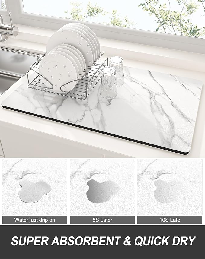 Rnivvi Dish Drying Mat for Kitchen Counter, XL 15 x 24" Cute Marble Super - Image 3