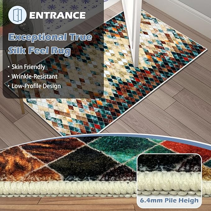 Runner Rug Washable 4x19 FT, Non Slip Rubber Backing Abstract Carpet, Soft Area Rugs for Bedroom Kitchen Hallway Entryway Bathroom, Customized