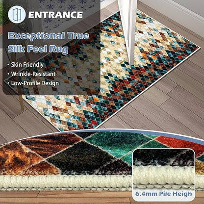 Runner Rug Washable 4x19 FT, Non Slip Rubber Backing Abstract Carpet, Soft Area Rugs for Bedroom Kitchen Hallway Entryway Bathroom, Customized