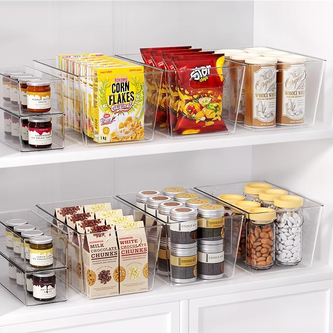 Set of 4 Clear Plastic Storage Bins, 2 Large +2 Small Pantry Organizers and - Image 4