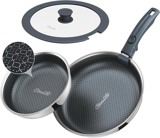 Ciwete Hybrid Non Stick Frying Pans Set 4-Piece, 8 & 9.5 Inch Tri-Ply Stainless by Ciwete