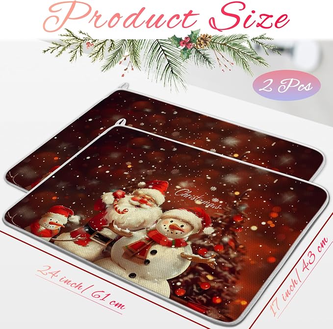 2 Pcs XXL Christmas Dish Drying Mat, Absorbent Microfiber Mats - Image 2