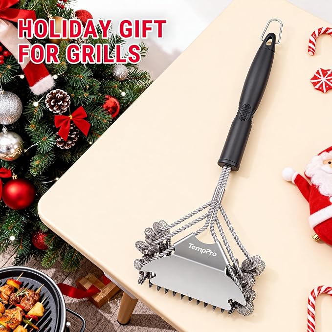 TempPro BBQ Grill Brush with Wide Scraper, Bristle-Free Stainless Steel - Image 7