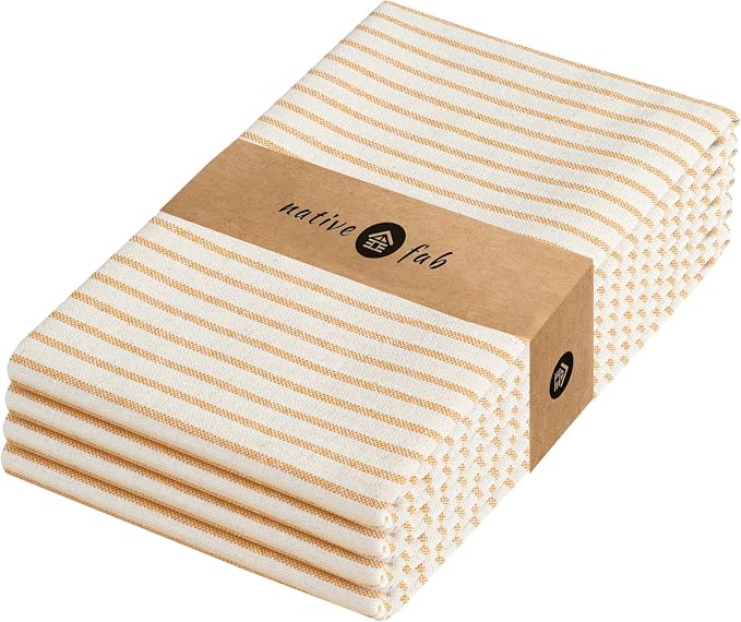 Native Fab 4 Pack Farmhouse Stripe Kitchen Dish Towels Cotton Super Absorbent by NativeFab