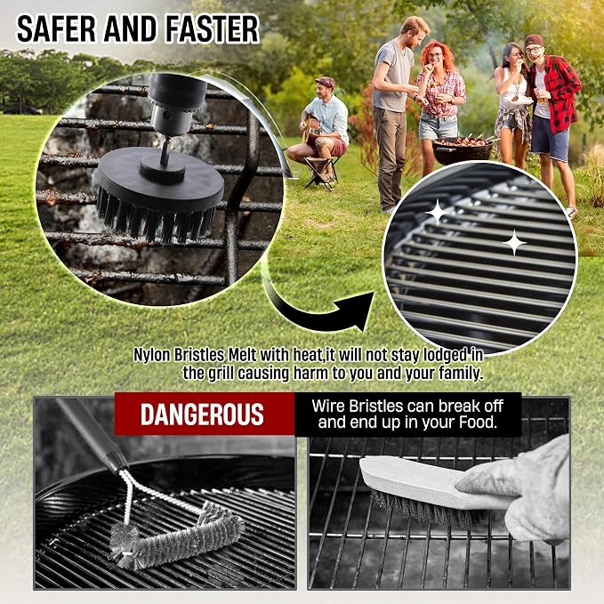 6 Piece BBQ Grill Cleaning Brush Ultra Stiff Drill Powered Cleaning Brushes - Image 5