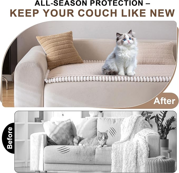 OTOB Sofa Covers for 3 Cushion Couch Washable, All Seasons Fuzzy Non Slip Kids - Image 4