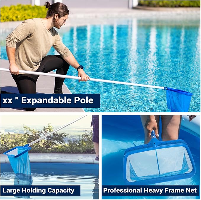 Pool Skimmer - Pool Net with Pole, 4 Section, 26.4"-66.5" Thick Adjustable - Image 7